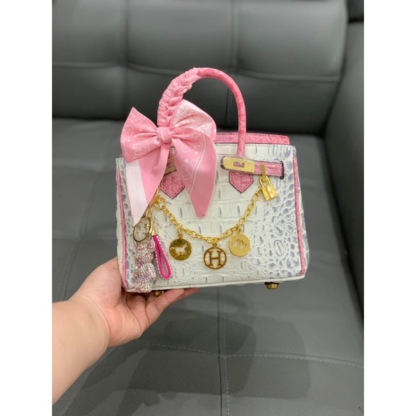 M3259 Túi HM cá sấu vân lưng bản Sup Vip size 20 25 tặng kèm khăn siêu sang