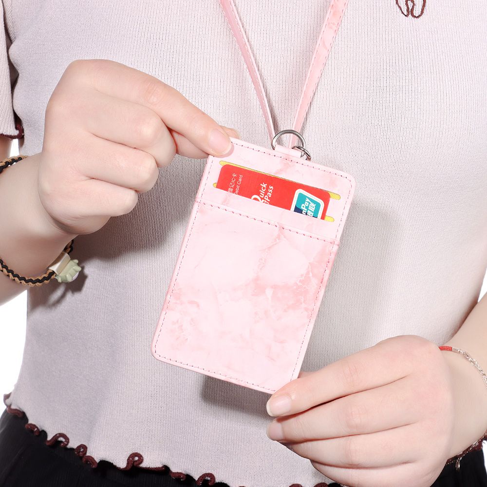 Bao da đựng thẻ ID NORMAN họa tiết cẩm thạch có thể thu vào kèm dây đeo và ngăn đựng thẻ tiện dụng