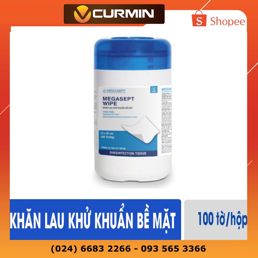 Khăn lau khử khuẩn bề mặt MEGASEPT WIPE dùng trong lĩnh vực gia dụng và y tế hộp 100 tờ