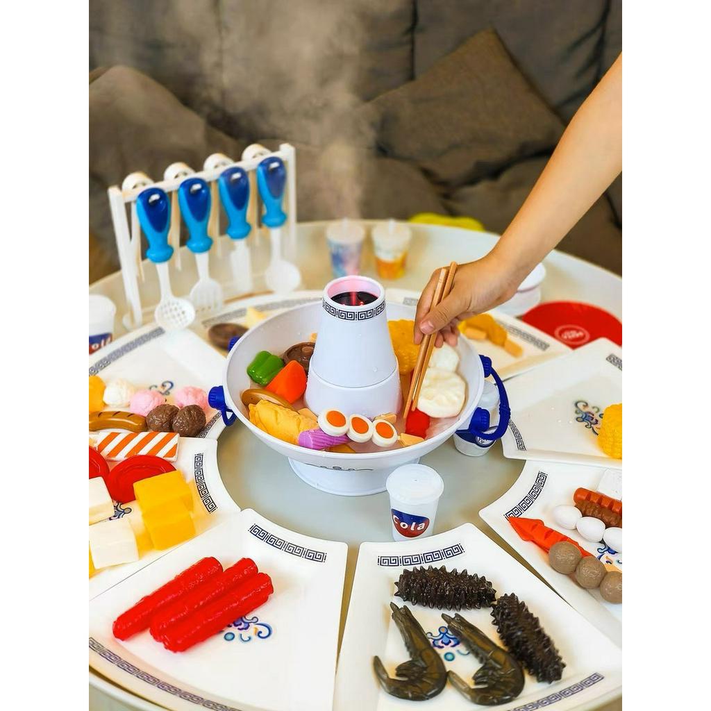 Bộ đồ chơi nồi lẩu nấu ăn 74 chi tiết hiệu ứng hơi nước, đèn và âm thanh, đồ chơi nhập vai