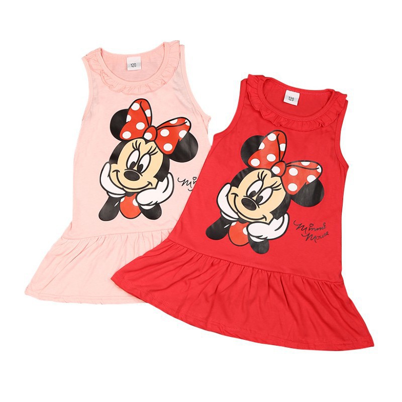 Đầm thun sát nách in hình chuột Mickey đáng yêu cho bé gái