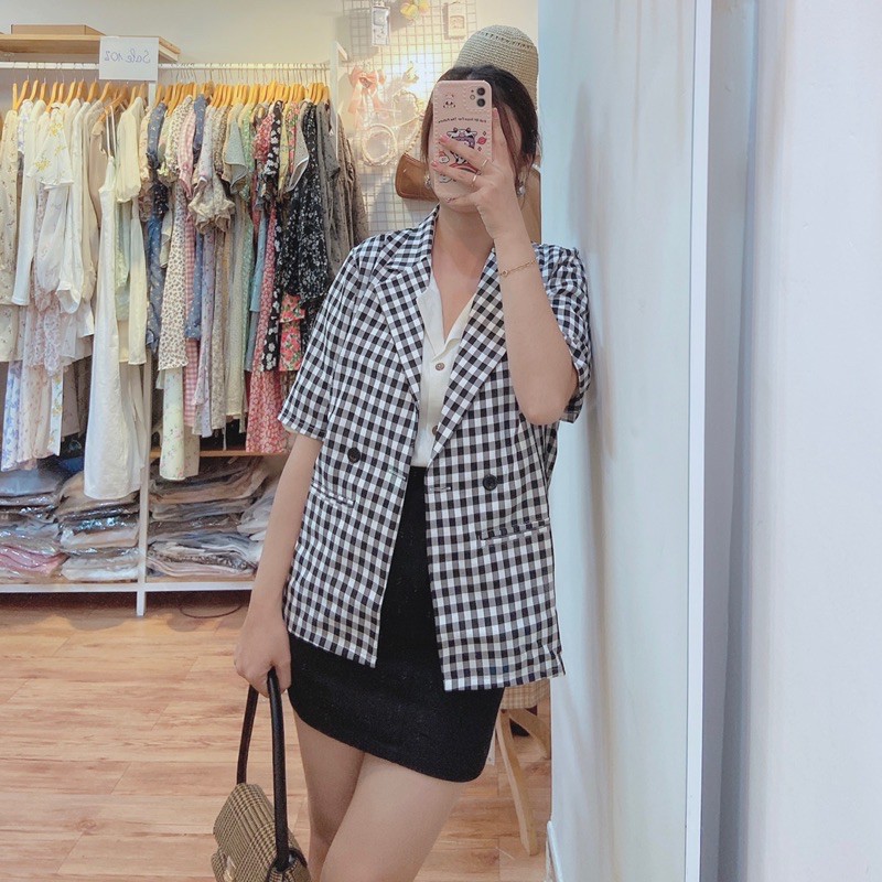 Khoác Blazer caro tay ngắn | BigBuy360 - bigbuy360.vn