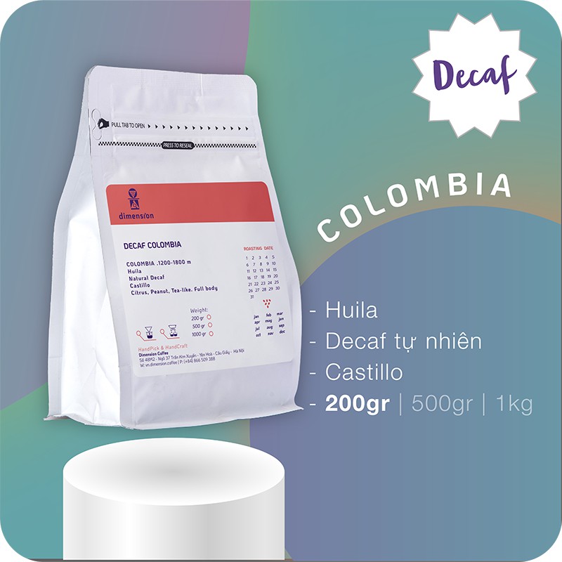 DECAF Cà phê loại caffein từ Colombia 200G 500G Colombia Huila Washed DECAF Coffee