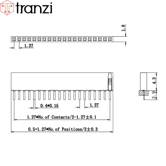 Giăm cắm 1.27mm đơn cái thẳng 12P 4.3mm đen - túi 5 cái
