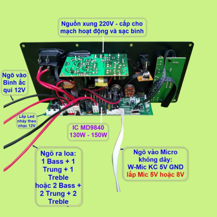 Mạch loa kéo IC MD9840 130W – 150W DSP lập trình chống hú, nguồn xung 220V - Karaoke và Guitar điện