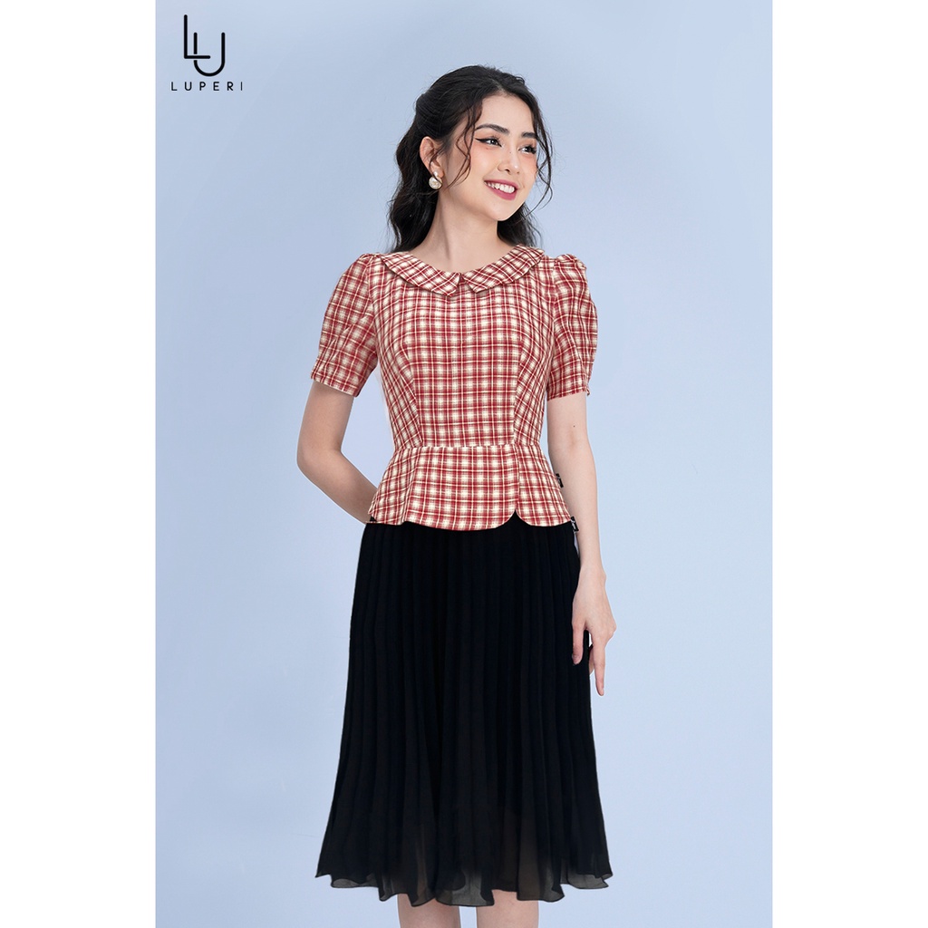 Đầm Liền Thiết Kế Luperi LFV3282 Sự Kết hợp giữa áo sơ mi dáng peplum và chân váy xếp ly