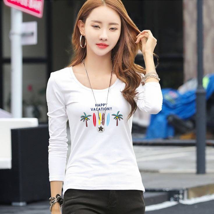 Áo thun dài tay cổ tròn in chữ thời trang cho nữ