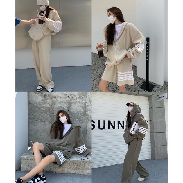 Bộ quần áo Hoodie cotton dáng rộng thiết kế năng động trẻ trung