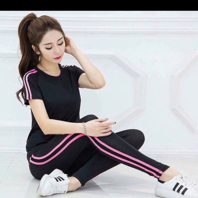 SET BỘ QUẦN ÁO THỂ THAO NỮ - BỘ LỬNG 2 SỌC