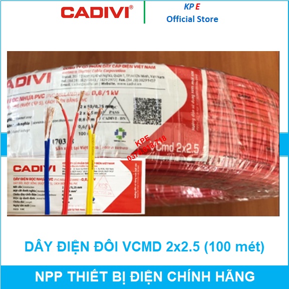 DÂY ĐIỆN ĐÔI MỀM DẸT DẸP VCMD 2x50 2 x 2.5 mm2 CADIVI MÀU ĐỎ VÀNG XANH ĐEN TRẮNG CUỘN 100M CHÍNH HÃNG, GIÁ RẺ KPE