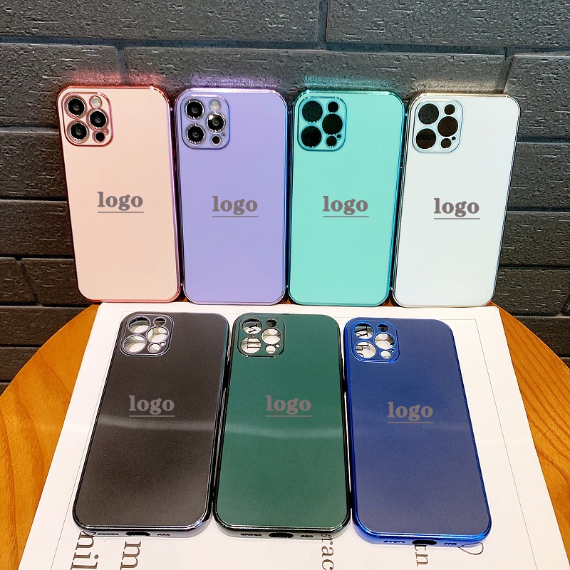 Ốp Điện Thoại Mềm Chống Sốc Viền Thẳng Mạ Logo Cho iPhone 14 13 12 11 Pro Max X XS XR 7 8 Plus + SE 2020