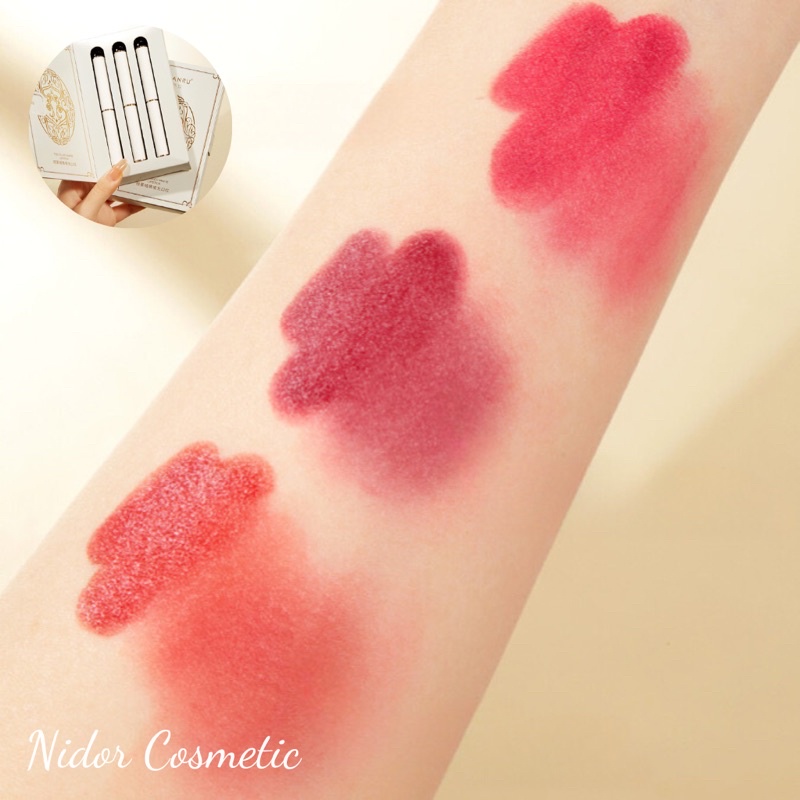 Set 3 Thỏi Son Nhung Mịn HANRU Bọc Da Sang Trọng