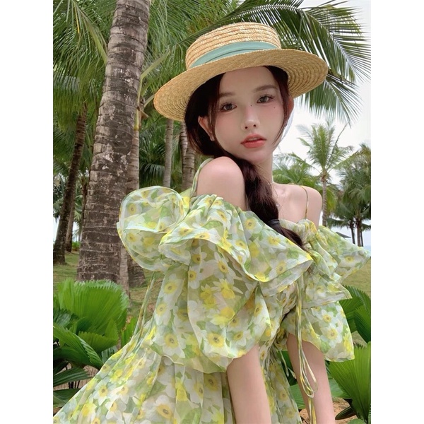 ✨💕Đầm xoè tay phồng bẹt vai Xoài non mặt đây ạ