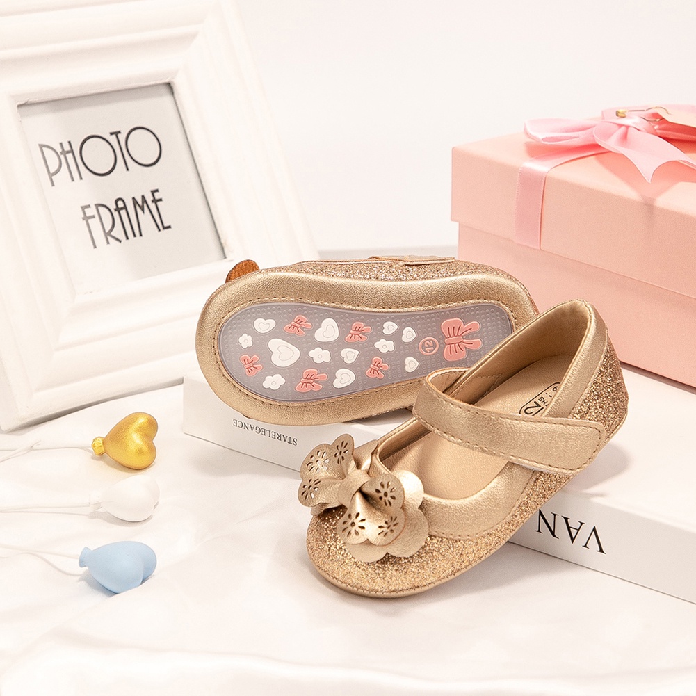 Giày búp bê da PU đế mềm chống trượt đính sequin lấp lánh cho bé gái 0-18 tháng tuổi