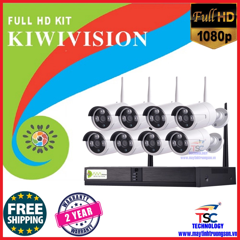 Bộ Camera KIWIVISION NVR8200 Wifi NVR Kit 8 Mắt Camera 2M Full HD 1080P | Kèm Ổ Cứng 1Tb/ 1000Gb Lưu Trữ Lên Đên 60 Ngày