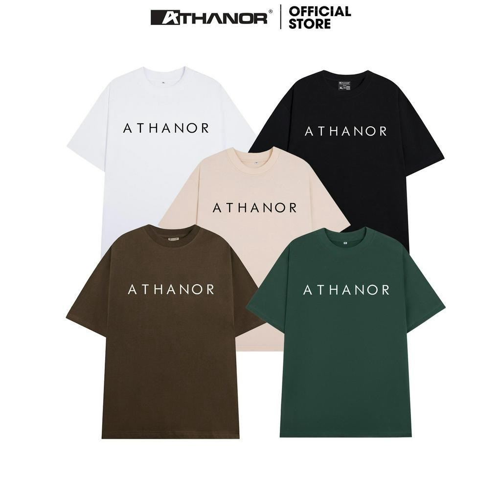 Áo phông cotton nam ATHANOR form rộng tay lỡ unisex mẫu in logo basic