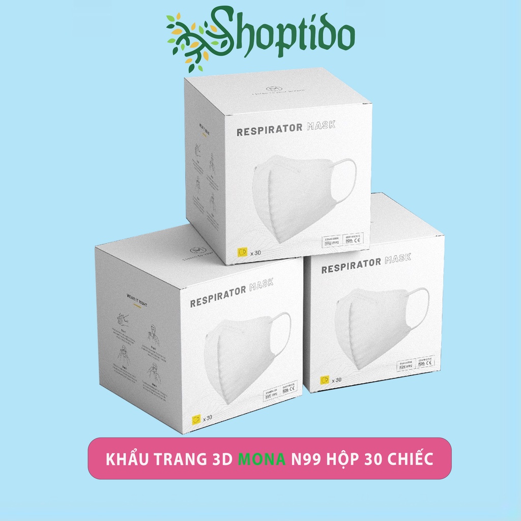 Hộp 30 chiếc khẩu trang 3d Mona Mask 6 lớp N99+ kháng khuẩn, chống bụi mịn, tiêu chuẩn FDA Mỹ NPP Shoptido