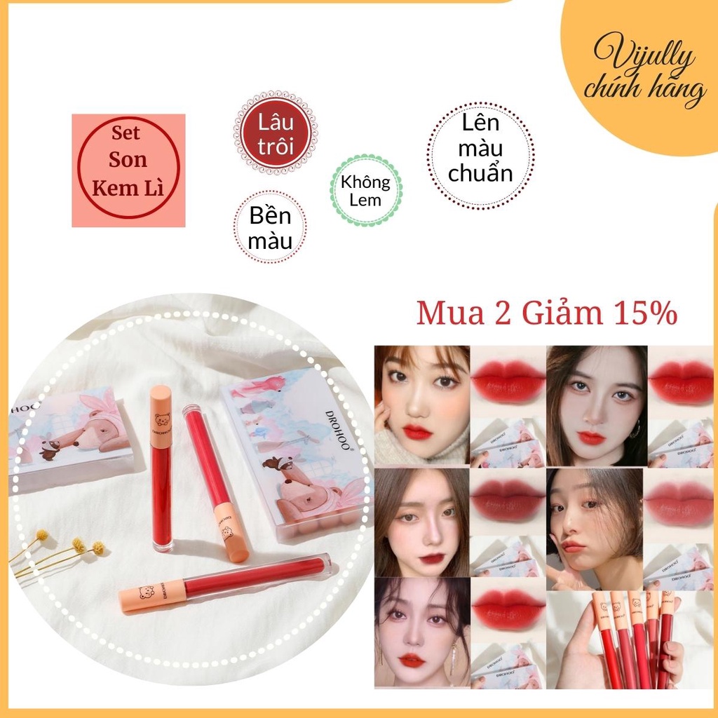 Set 5 Cây Son Kem Lì Drohoo Nội Địa Trung Mềm Mượt Lâu Trôi Chống Dính Cốc Lên Màu Chuẩn 20g-vijullychinhhang.1990