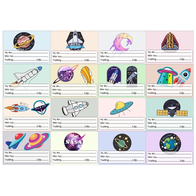 nhãn vở hình galaxyyy, vũ trụ, set gồm 16 nhãn