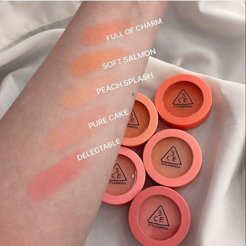 Phấn Má Hồng 3CE Face Blush Full Of Charm - Rose Beige- Peach Flash- Soft Salmon