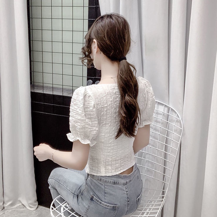 Áo chiffon Cổ Vuông Tay Phồng Thời Trang Mùa Hè Phong Cách Phương Tây Dành Cho Nữ