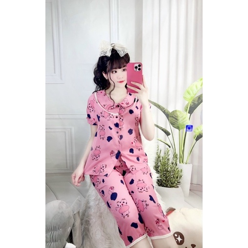 Đồ ngủ ngố lửng mặc nhà hoạ tiết bò sữa cổ sen siêu xinh mát mặc hè