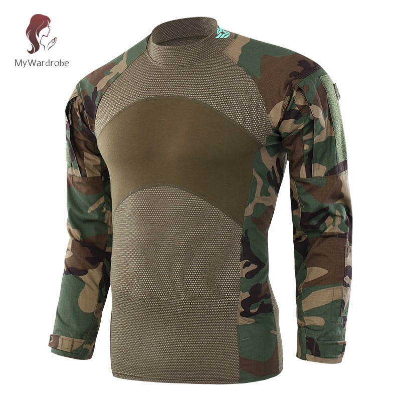 【READY STOCK】ETXK Men's Summer Tactical T shirt Army Combat Airsoft Tops Long Sleeve Shirt Paintball Hunt Camouflage Clothing M-2XL