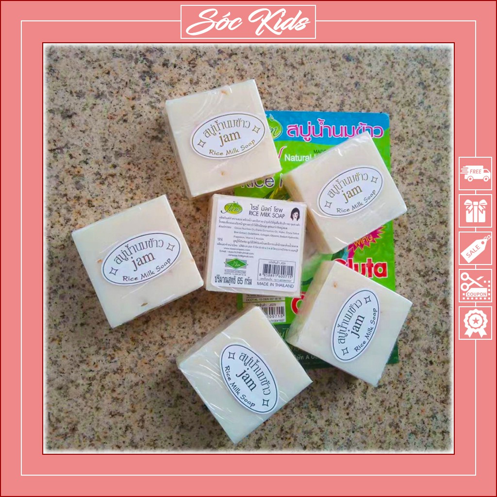 Xà Phòng Cám Gạo Thái Lan Jam Rice White Soap Làm Trắng Da Thiên Nhiên - CHUẨN THÁI - DATE 2023 - XÉ LẺ | SÓC KIDS