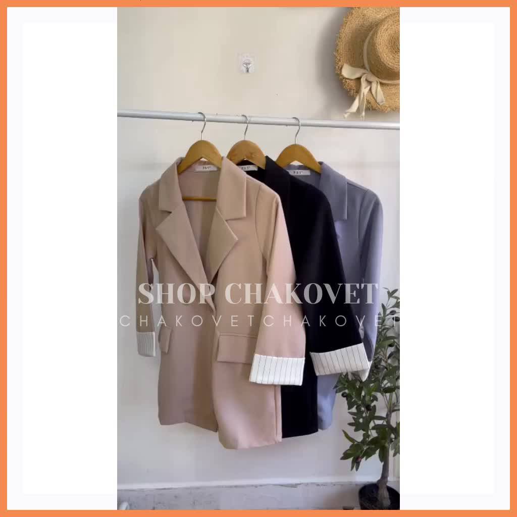Áo khoác blazer nữ dài tay 1 lớp dầy dặn AB876, thiết kế áo cổ vest túi hộp 2 cúc giả gỗ tay pha kẻ sọc  Style Hàn Quốc | BigBuy360 - bigbuy360.vn