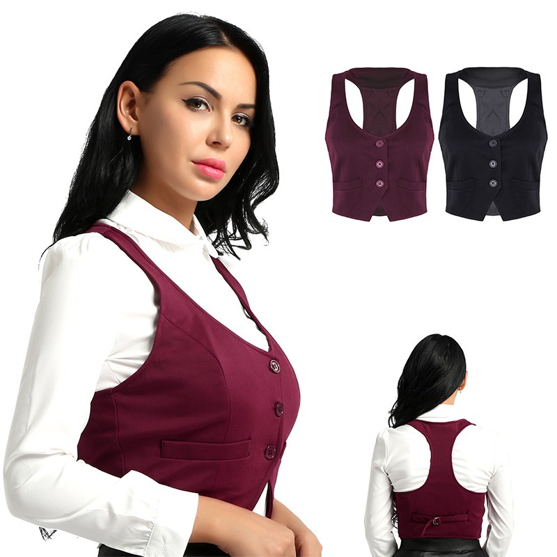 Áo khoác ghi lê cổ chữ V cài nút sau lưng thiết kế thời trang cho nữ | BigBuy360 - bigbuy360.vn