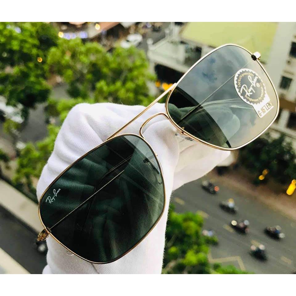 Kính mát chính hãng Rayban Caravan RB3136 001 55 và RB3136 001 58 mắt vuông màu mắt green lense classic
