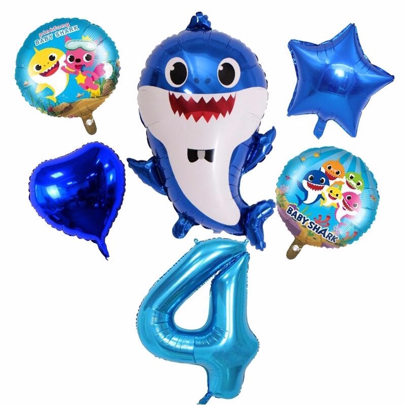 Bong Bóng Hình Cá Mập In Chữ Số Dùng Để Trang Trí Tiệc Sinh Nhật