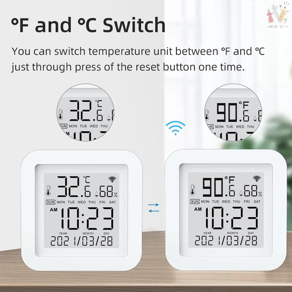 Cảm biến thông minh Tuya WiFi LCD USB °F / F°Cảm biến nhiệt độ / độ ẩm thông minh cho Alexa Google Home