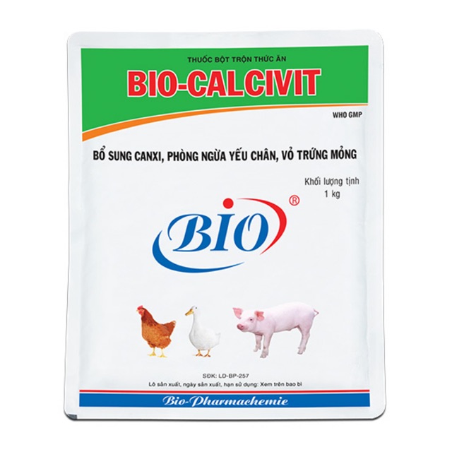 BIO-CALCIVIT 1KG: NGỪA YẾU CHÂN, PHÒNG BỆNH NGOÀI DA, VỎ TRỨNG MỎNG