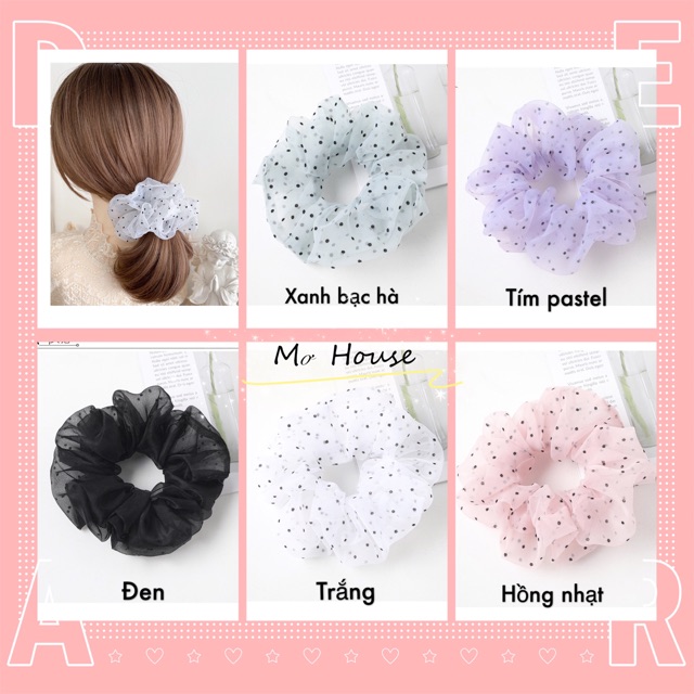 Cột tóc scrunchies voan trong chấm bi