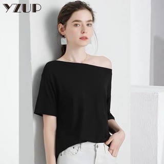 Áo thun nữ trễ vai điệu đà chất zip co giãn tốt hút mồ hôi