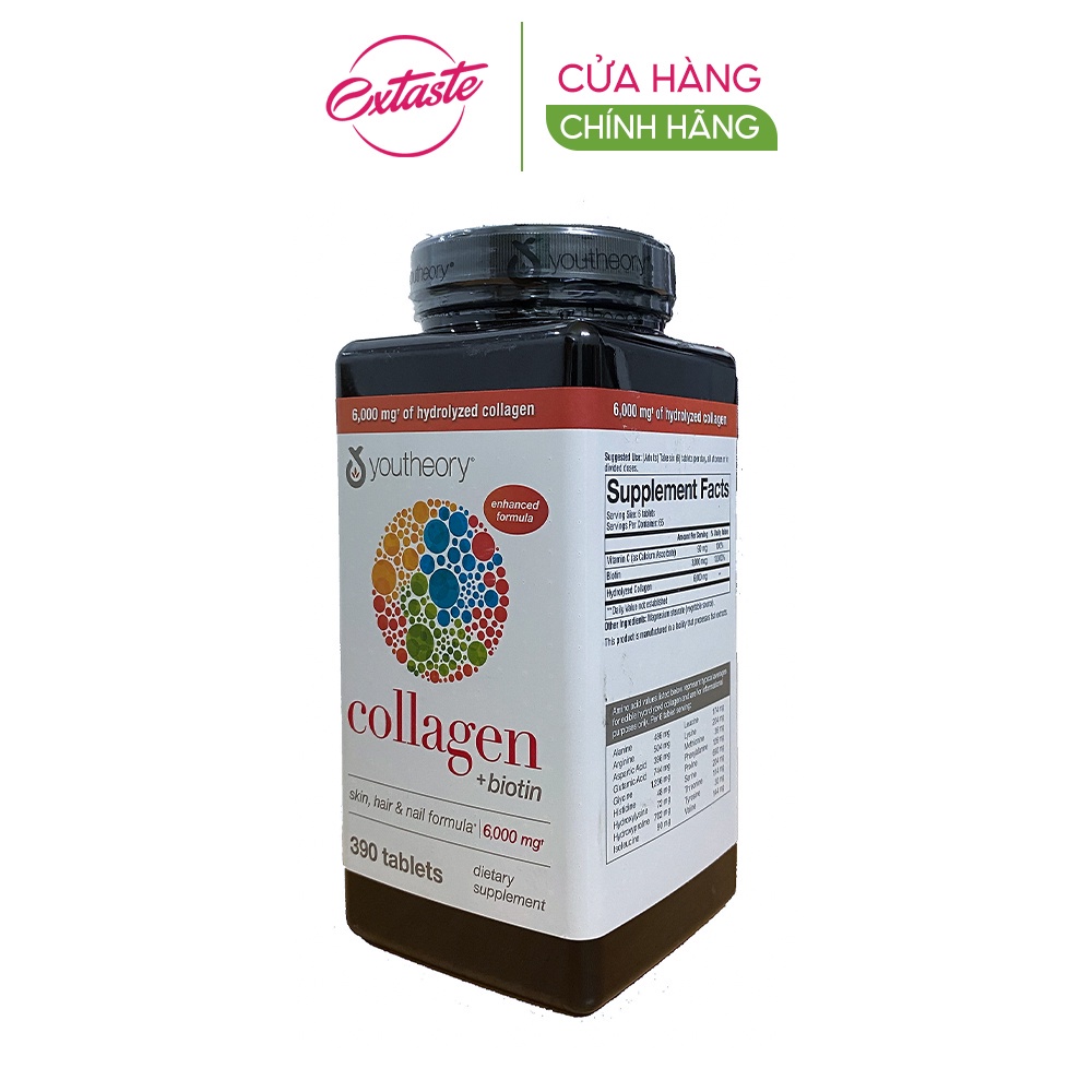 Viên uống bổ sung collagen Youtheory Collagen Type 1,2,3 (390 Viên) chống lão hóa đẹp da