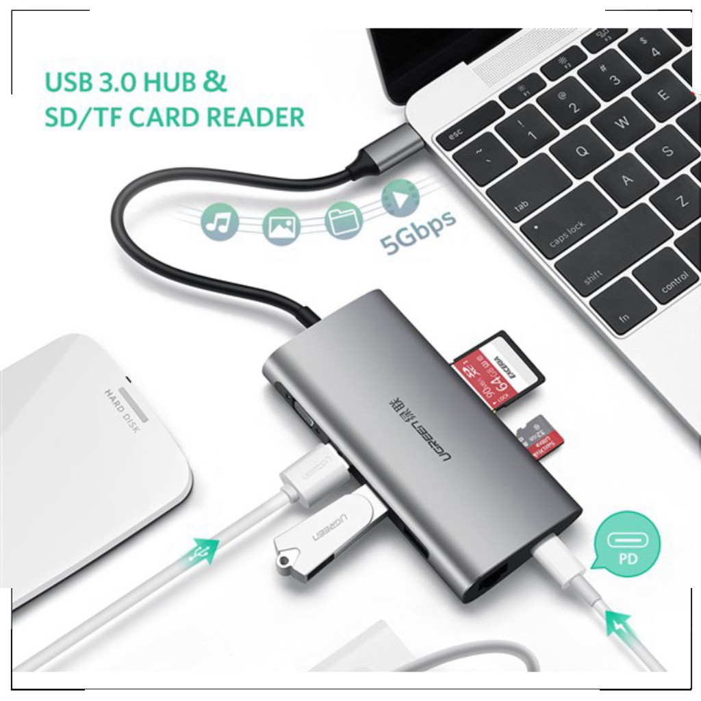 Cáp USB type-C to VGA/USB 3.0/SD/TF/Lan Ugreen 50539 -