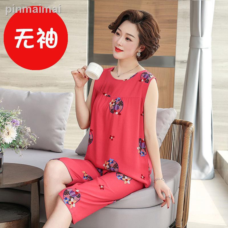 Bộ Đồ Ngủ Tay Ngắn Chất Liệu Cotton Lụa Mỏng Thời Trang Xuân Thu Cho Nữ 40-50 Tuổi