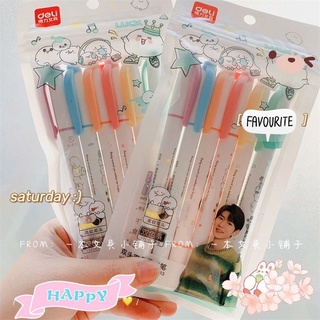 Set 6 Bút Highlight Dạ quang 2 đầu Deli – Bút dạ dễ thương, vỏ in hình từ hãng Deli