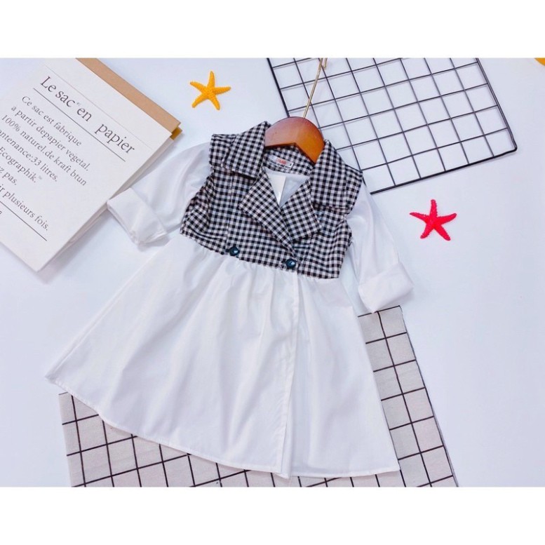 Xả Váy trắng phối cổ dạ vest bé gái