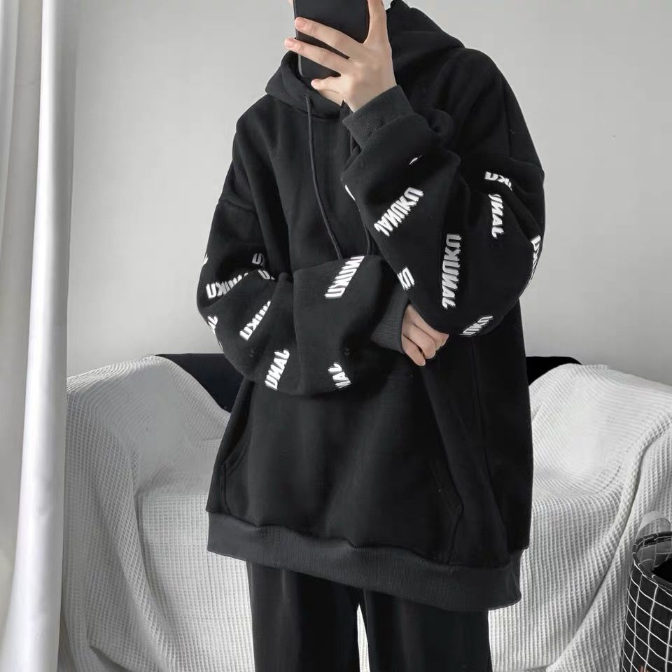 Áo khoác hoodie dáng rộng lót nhung dày dặn phong cách hong kong thời trang thu đông cho nam size S-4XL | BigBuy360 - bigbuy360.vn