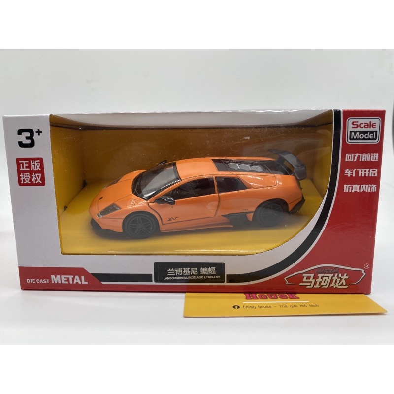 Mô hình xe ô tô sắt  Lamborghini Murcielago LP 670-4 tỷ lệ 1:36, mô hình tĩnh xe bằng sắt chạy cót
