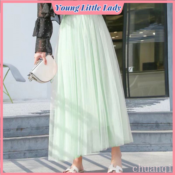 Hàng có sẵn  Chân váy Tutu dài lưng cao co giãn xếp ly cho nữ