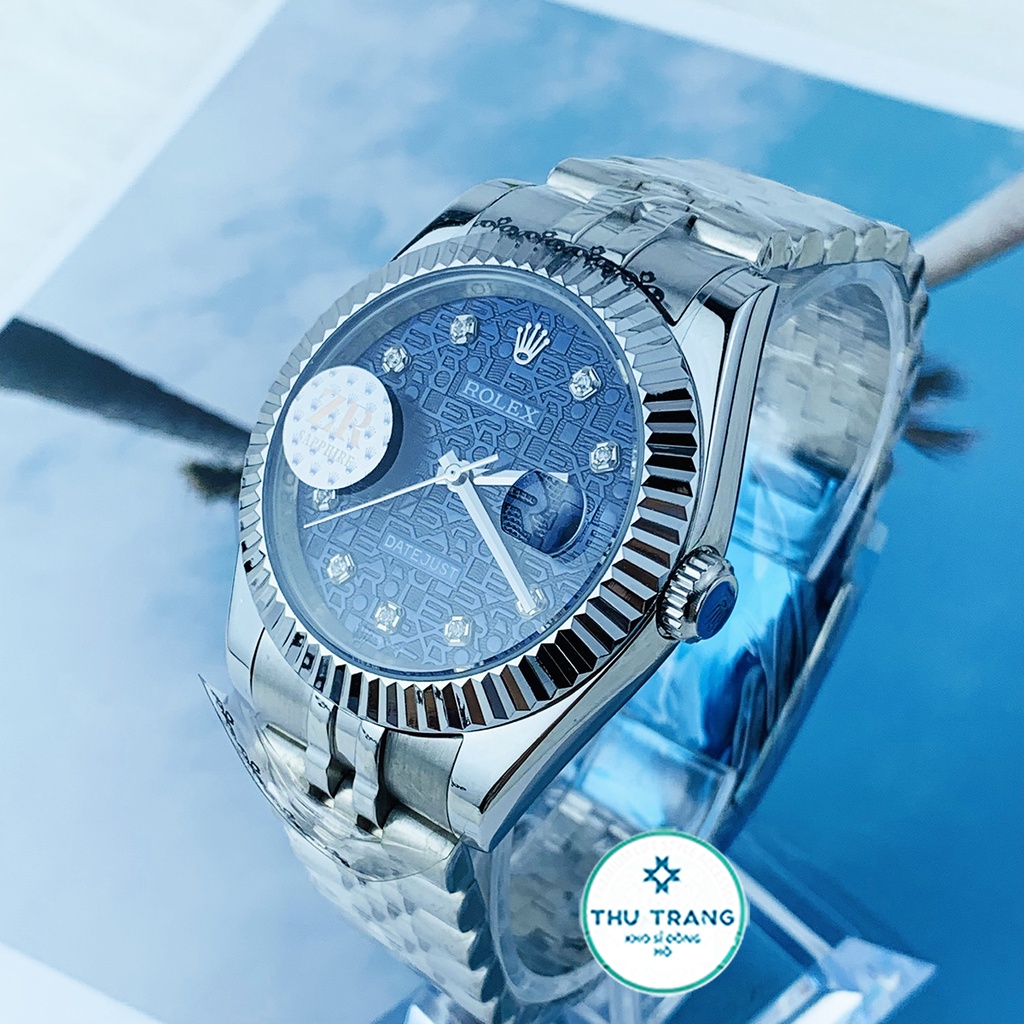 Đồng hồ Nam Rolex -đồng hồ cơ Automatic máy nhật classic mặt XANH 3D viền trắng size 40mm