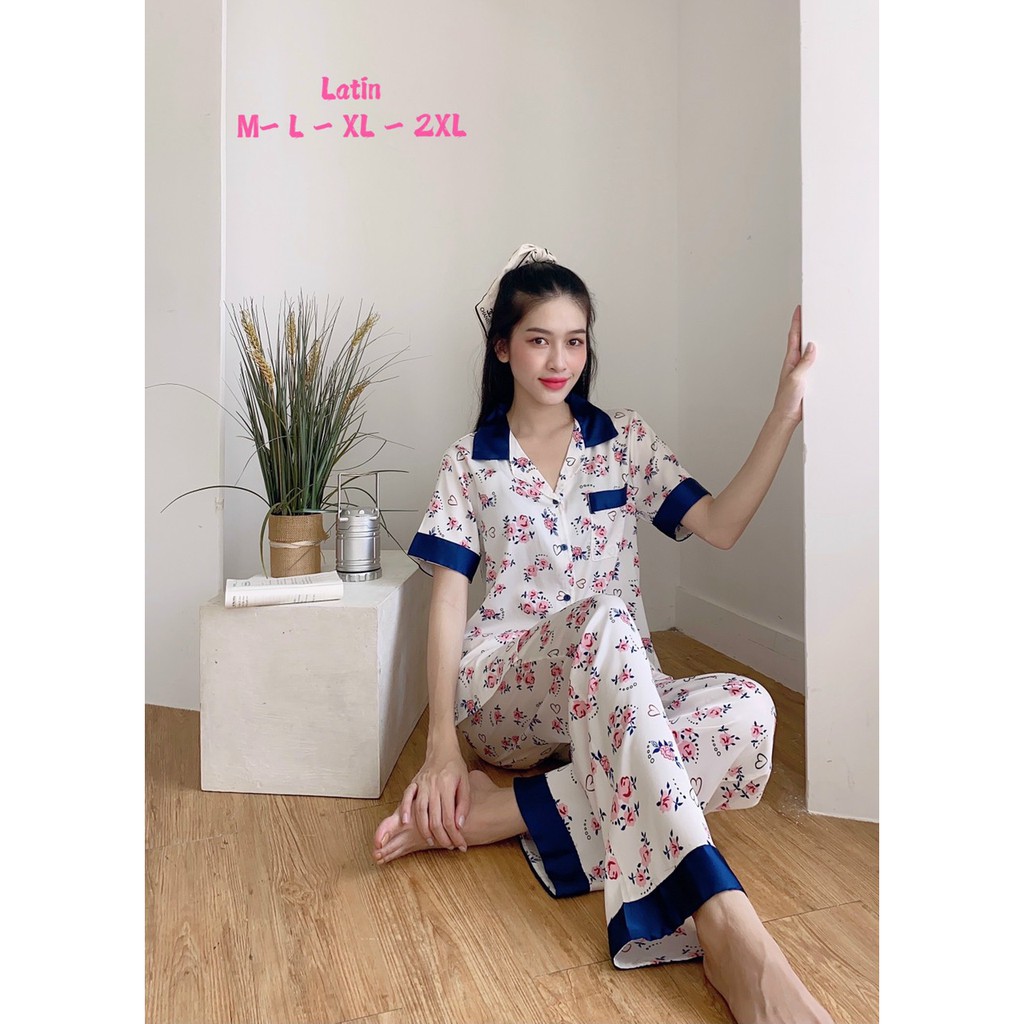 [Ảnh + video thật] Đồ Bộ Pijama thiết kế LỤA LATIN LOẠI 1 Size 50-65kg Áo cộc Quần dài siêu mát,nhẹ mềm mịn mướt