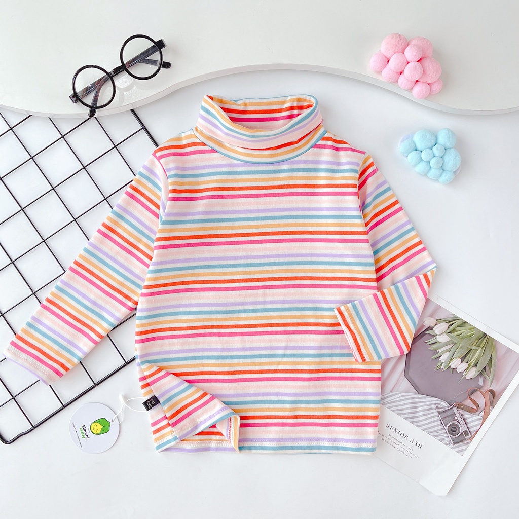 Áo Len Bé Trai, Bé Gái KIMCHIBABY Vải Thun Gân Cổ Cao 5P Kẻ Sọc, Áo Dài Tay Cho Bé Mặc Nhà Thu Đông KCAD2201