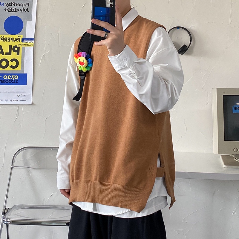 Áo Sweater Sát Nách Dáng Rộng Kiểu Hồng Kông Thời Trang Mùa Thu 2022 Cho Các Cặp Đôi