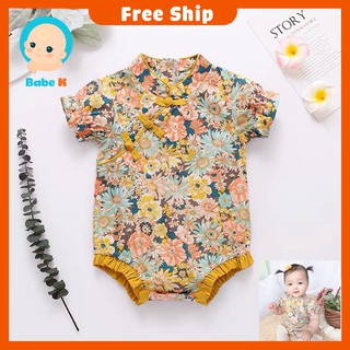 Bộ áo liền thân phong cách sườn xám Trung Hoa ngắn tay thời trang mùa hè xinh xắn cho bé gái