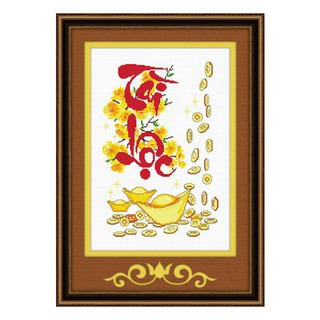 Tranh Thêu Chữ Thập Tài Lộc Thổi Vàng Và Cành Mai < 51278 > Chưa Thêu